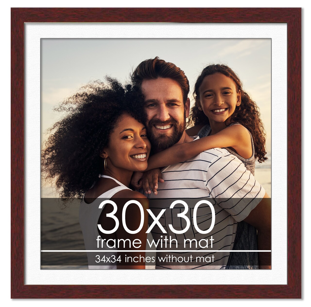 Brown Frame Wood Grain with White Photo Mat, UV Acrylic Front, Foam Board Backing, 60 Sizes Available